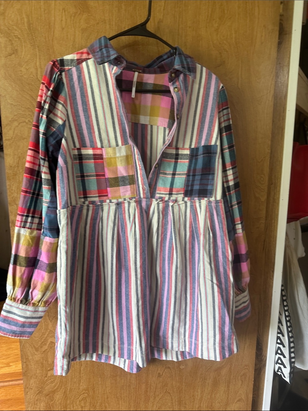 Free People Striped & Plaid Mixed-Print Mini Dress in Pink, Blue, White, Yellow